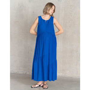 SERAPHINE Blue Zip Front Tiered Maxi Nursing Dress NWT Size 2